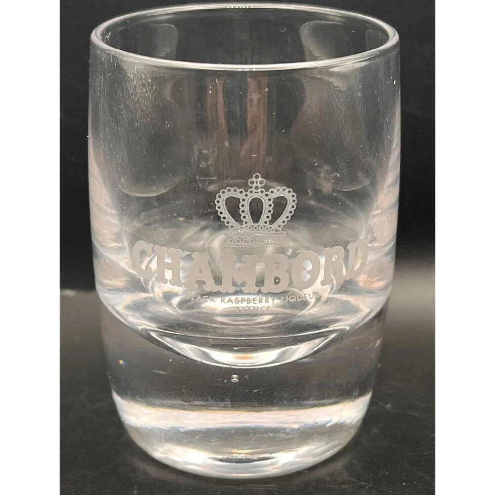 Chambord Black Raspberry Liqueur Shot Glasses Set of 2 Etched Crown Heavy Bottom